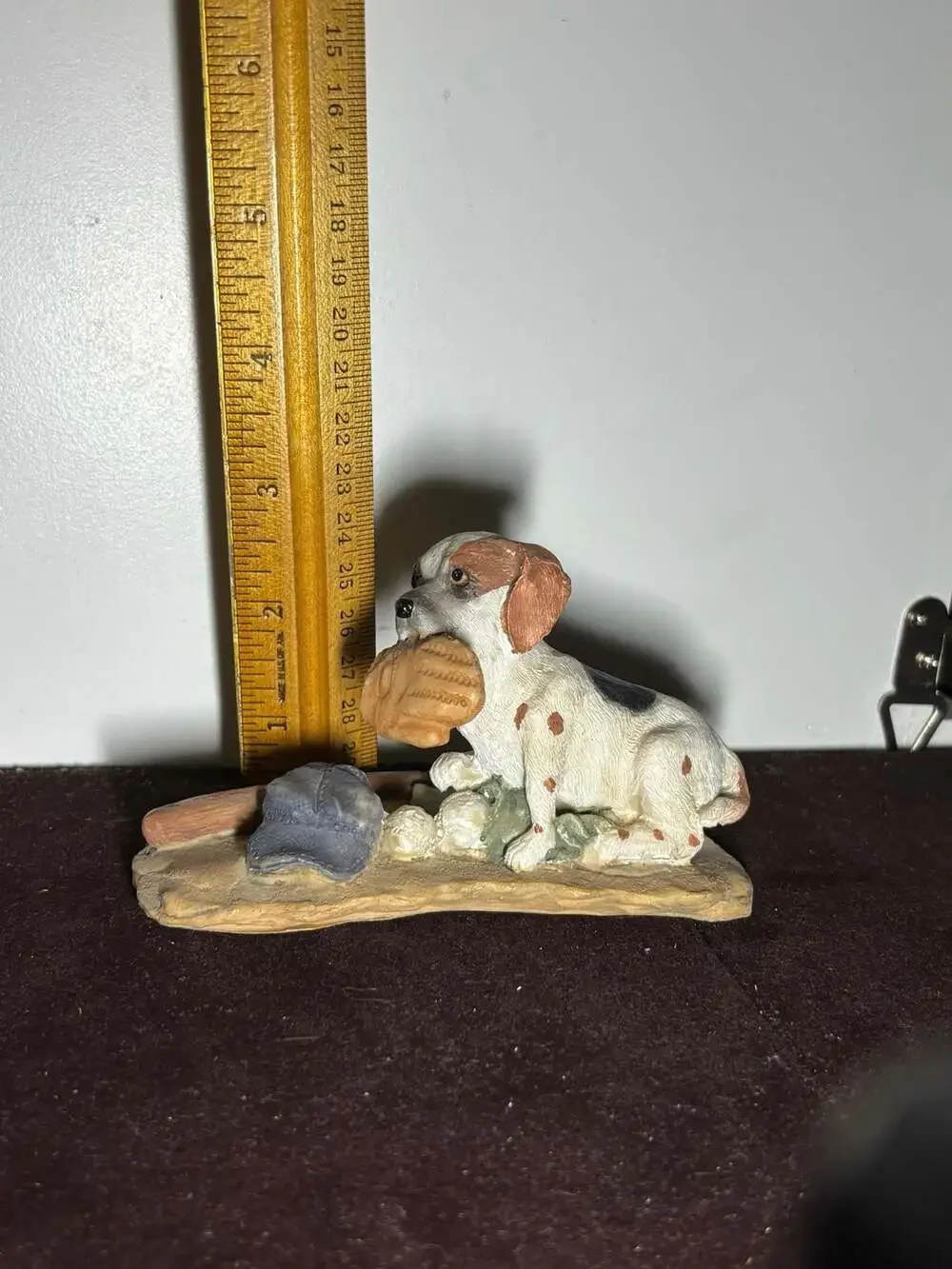 Vintage Homco Beagle Puppy Dog Figurine with Baseball Glove Hat and Bat